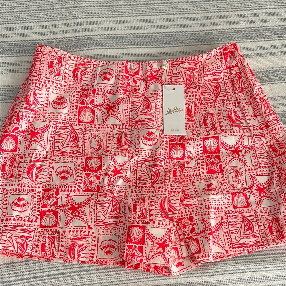 Lilly Pulitzer Red and White Seashell Print Skort